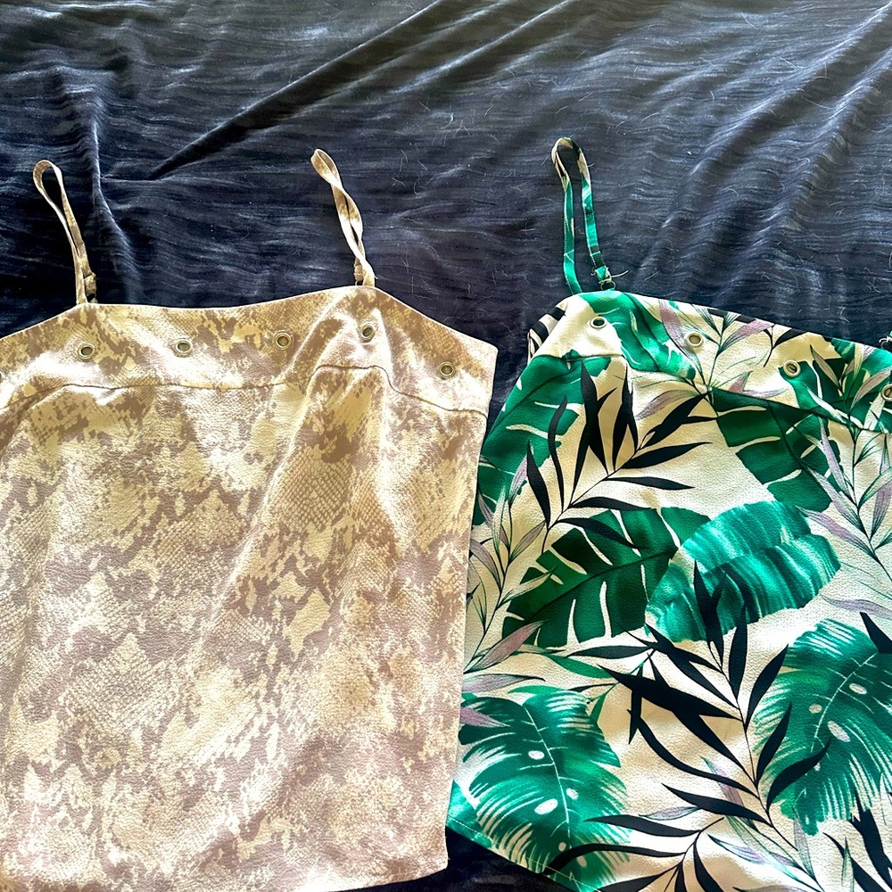 Set of Two Camisole Tops - Snake Print and Tropical Leaf size medium